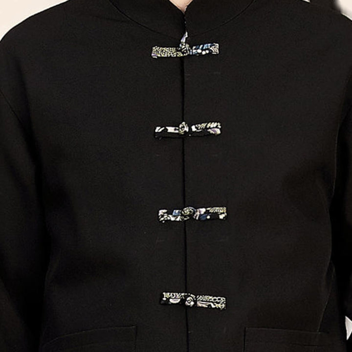 Buddha Stones 2Pcs Tang Suit Frog-Button Men's Waves Long Sleeve Shirt Pants Clothing Set - image 17