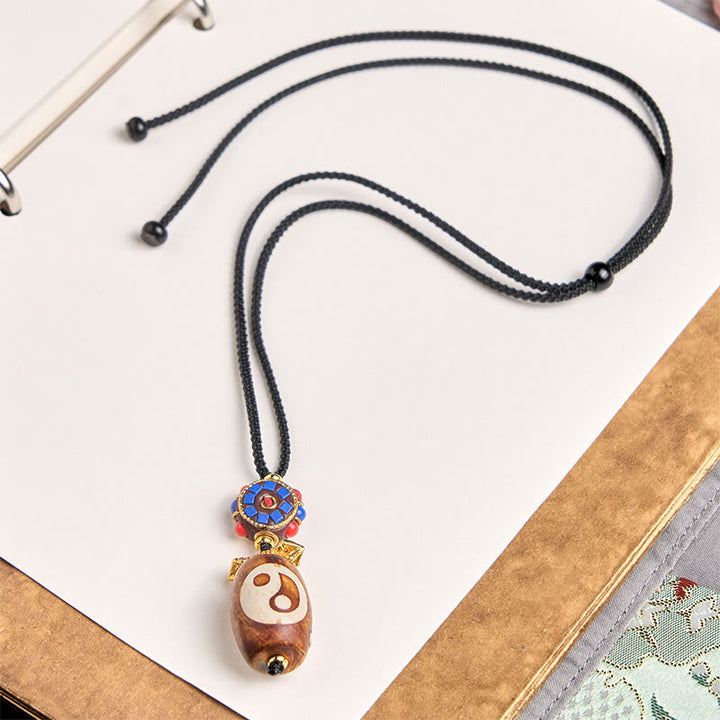 Buddha Stones Tibetan Yin Yang Bagua Design Nine-eye Dzi Agate Blessing Necklace Pendant - image 3