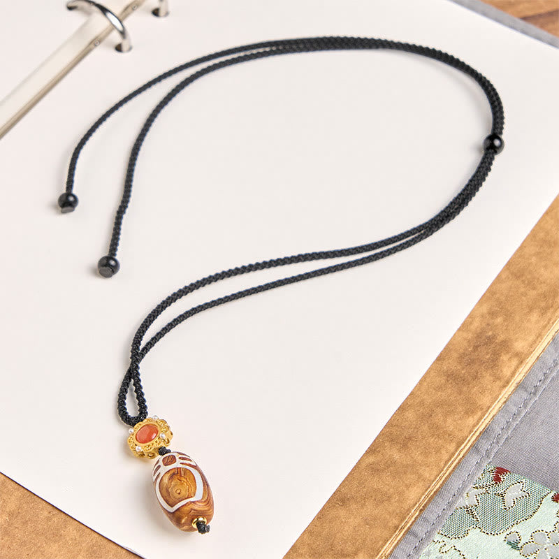 Buddha Stones Tibetan Agate Carved God of Wealth Nine-eye Dzi Bead Blessing Necklace Pendant - image 2