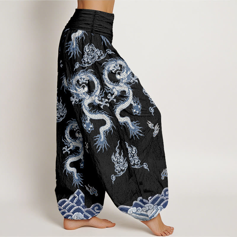 Buddha Stones Pure Cotton Dragon And Cloud Pattern Women's Elastic Waist Harem Pants - image 7