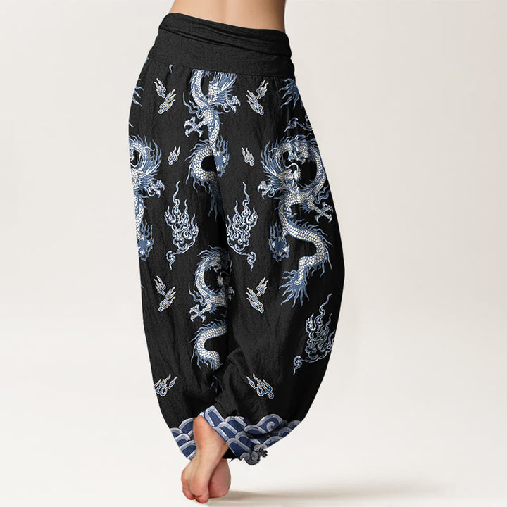 Buddha Stones Pure Cotton Dragon And Cloud Pattern Women's Elastic Waist Harem Pants - image 6