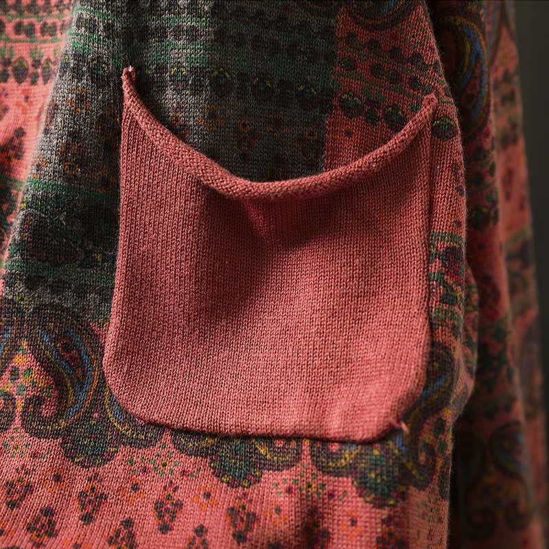 Buddha Stones Fall Plant Floral Pattern Crew Neck Long Sleeve Women's Cotton Sweater With Pocket - image 7