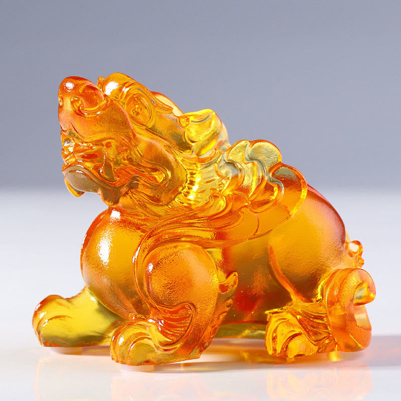 Buddha Stones Liuli Crystal Pixiu Wealth Luck Home Decoration - Yellow Female Pixiu(Right Paw Forward) 8.5*5*7.5 cm - image 10