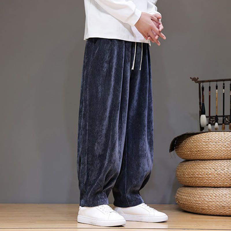 Buddha Stones Winter Pure Color Cotton Men's Harem Thickened Fleece-lined Pants With Pockets - image 5