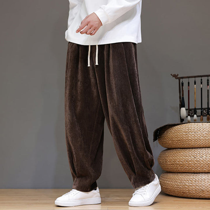 Buddha Stones Winter Pure Color Cotton Men's Harem Thickened Fleece-lined Pants With Pockets - image 18