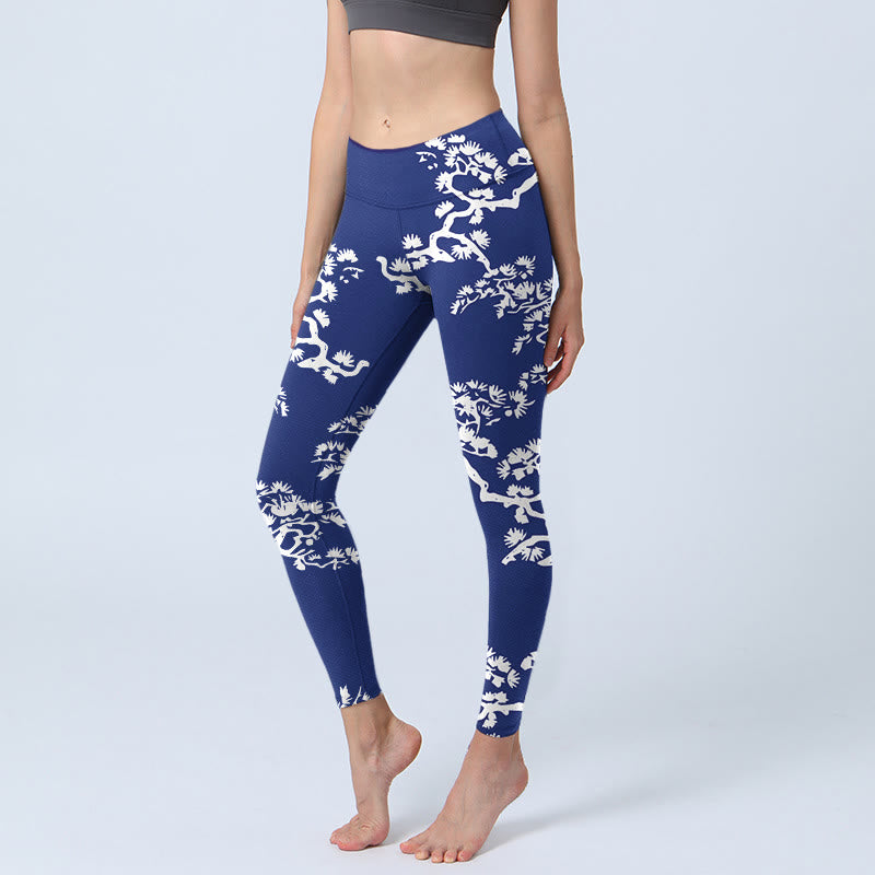 Buddha Stones Pine Tree Silhouette Pattern Print Gym Leggings Women's Yoga Pants - Navy - US18，UK/AU22，EU50 (4XL) - image 0