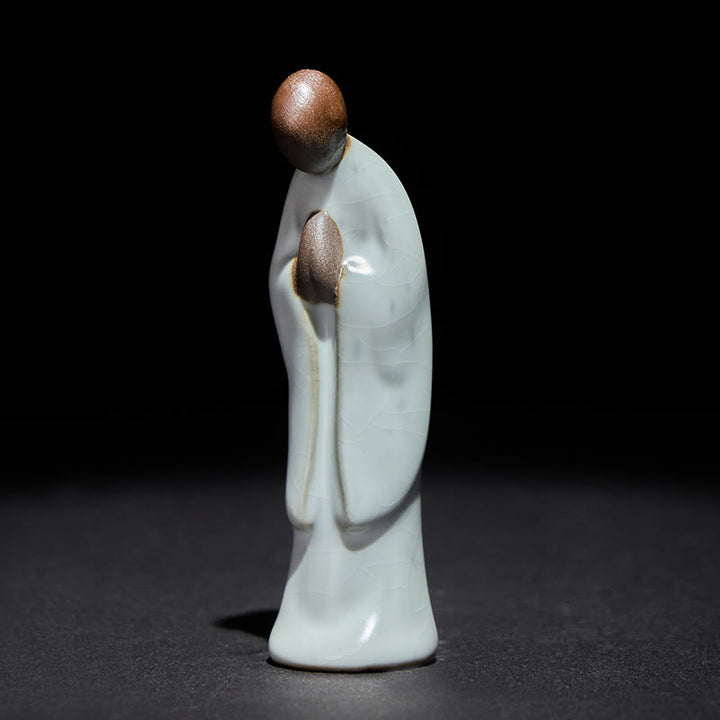 Buddha Stones Meditation Monk Ceramic Statue Serenity Home Decoration - Gray Bowing 2*2*7cm - image 0