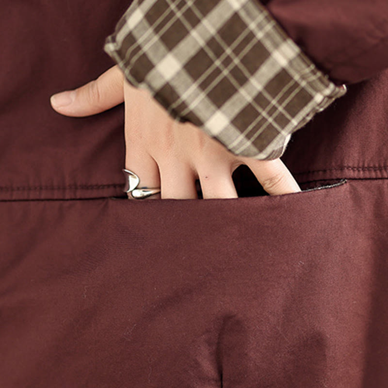 Buddha Stones Plaid Hoodie Pattern Women's Long Sleeve Cotton Thickened Jacket With Pockets - image 10