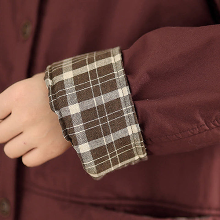 Buddha Stones Plaid Hoodie Pattern Women's Long Sleeve Cotton Thickened Jacket With Pockets - image 12