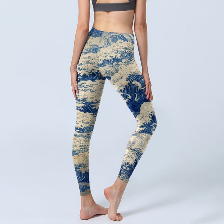 Buddha Stones Ocean Waves Pattern Print Gym Leggings Women's Yoga Pants - image 3