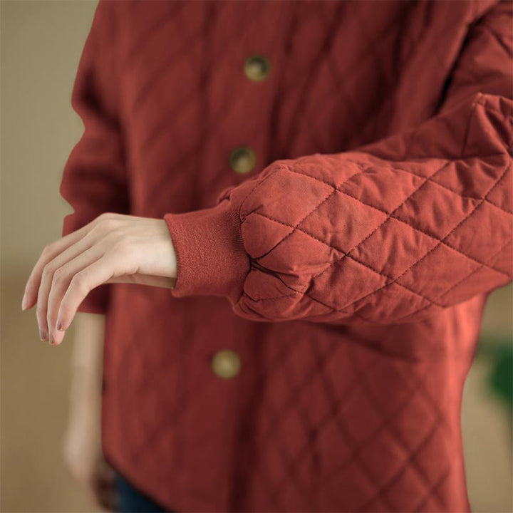 Buddha Stones Diamond Grid Pattern Women's Long Sleeve Cotton Thickened Jacket With Pockets - image 16