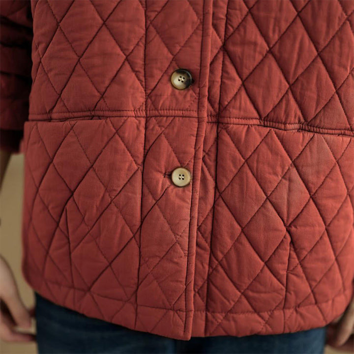 Buddha Stones Diamond Grid Pattern Women's Long Sleeve Cotton Thickened Jacket With Pockets - image 18