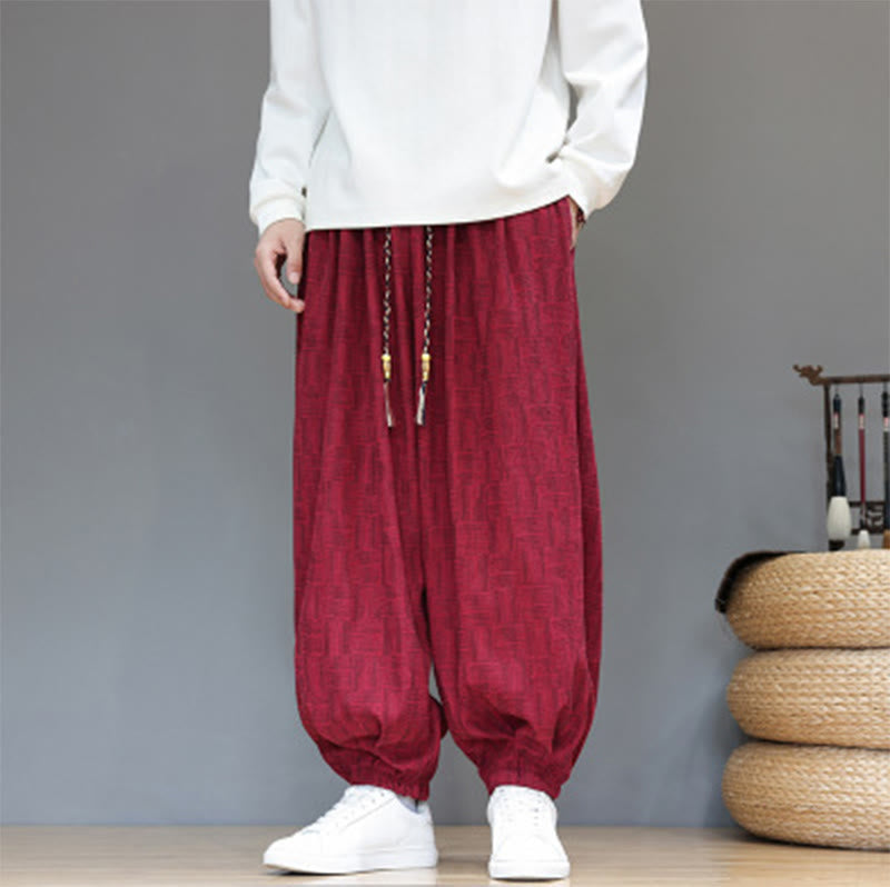 Buddha Stones Fall Jacquard Plaid Pattern Cotton Corduroy Men's Harem Pants With Pockets - Crimson - US/UK/AU46，EU56 (5XL) - image 24