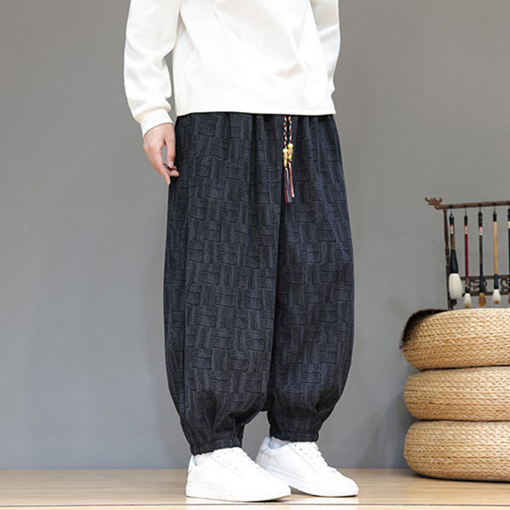 Buddha Stones Fall Jacquard Plaid Pattern Cotton Corduroy Men's Harem Pants With Pockets - image 5