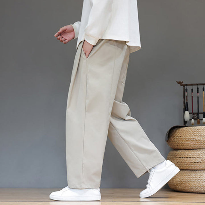 Buddha Stones Fall Solid Color Straight Leg Design Men's Harem Pants With Pockets - image 14