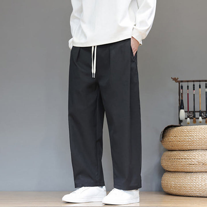 Buddha Stones Fall Solid Color Straight Leg Design Men's Harem Pants With Pockets - image 28