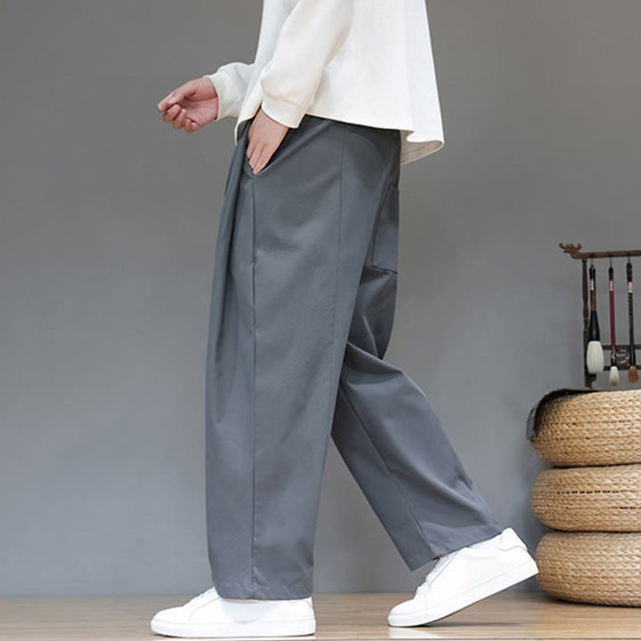 Buddha Stones Fall Solid Color Straight Leg Design Men's Harem Pants With Pockets - image 2