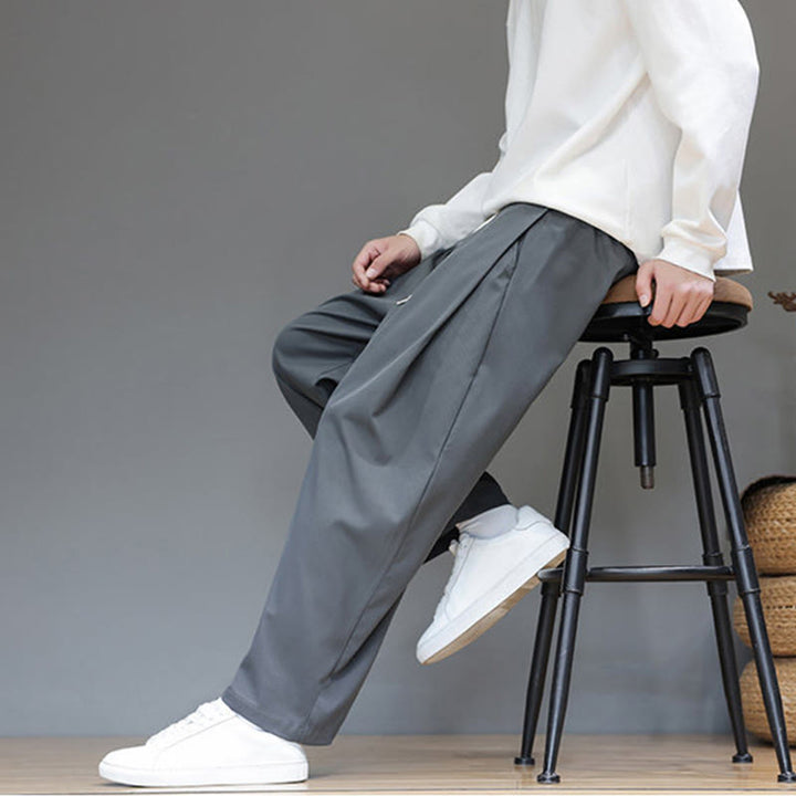 Buddha Stones Fall Solid Color Straight Leg Design Men's Harem Pants With Pockets - image 8