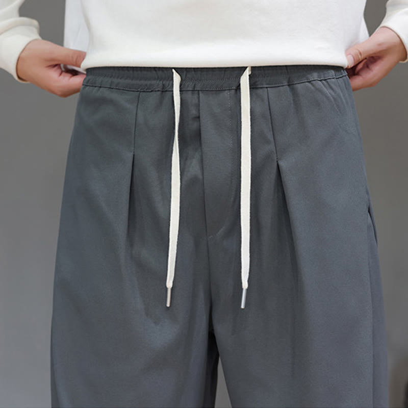 Buddha Stones Fall Solid Color Straight Leg Design Men's Harem Pants With Pockets - image 9