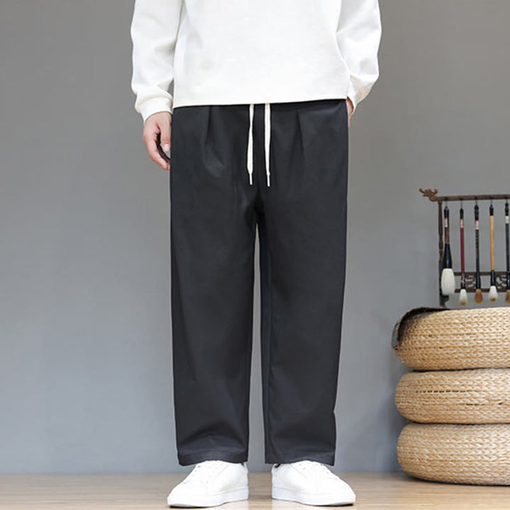 Buddha Stones Fall Solid Color Straight Leg Design Men's Harem Pants With Pockets - image 23