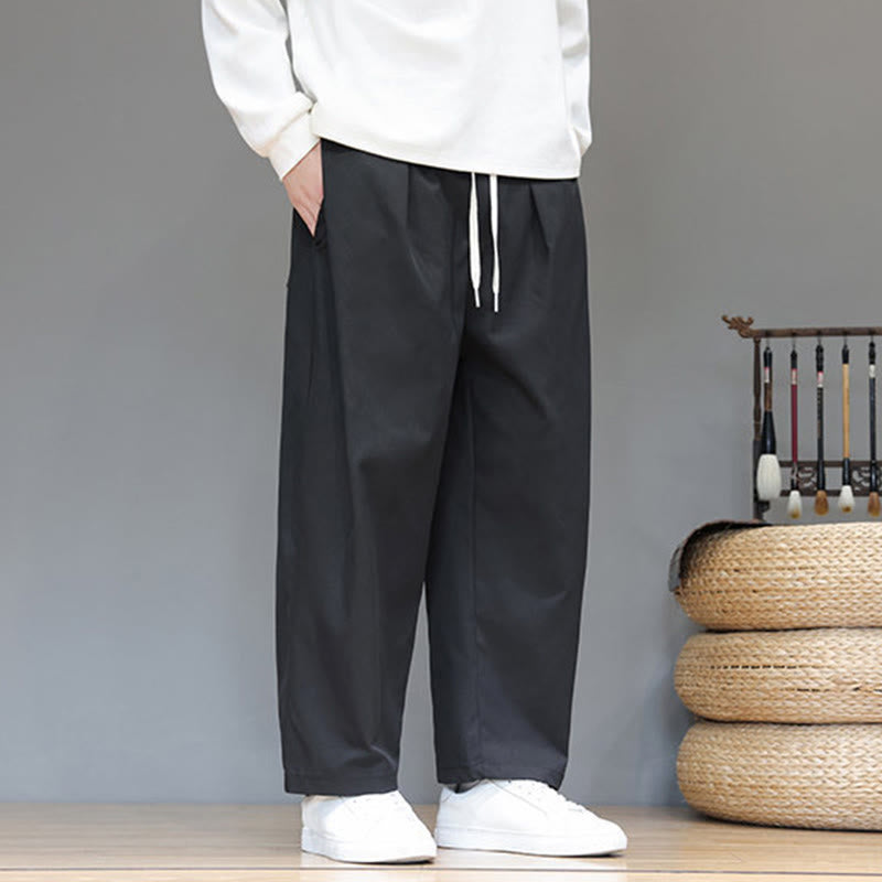 Buddha Stones Fall Solid Color Straight Leg Design Men's Harem Pants With Pockets - image 29