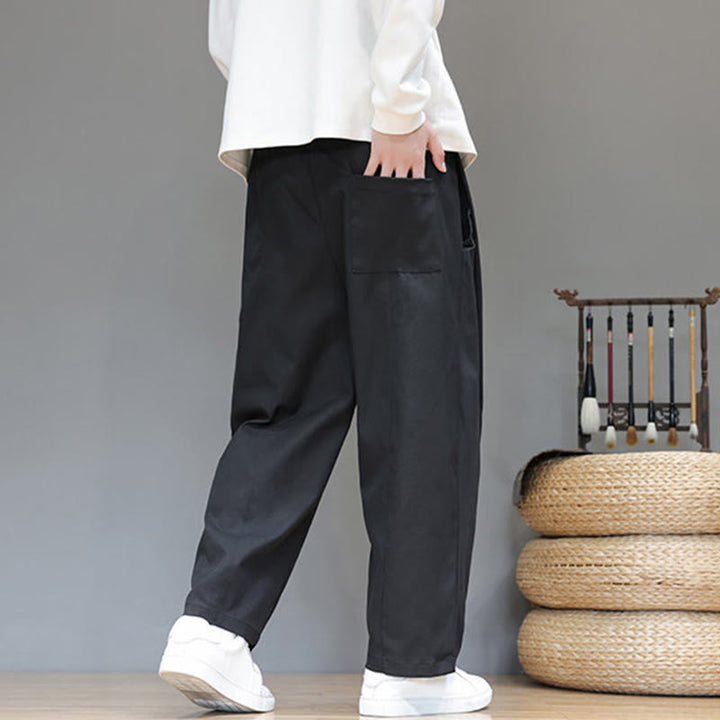 Buddha Stones Fall Solid Color Straight Leg Design Men's Harem Pants With Pockets - image 27