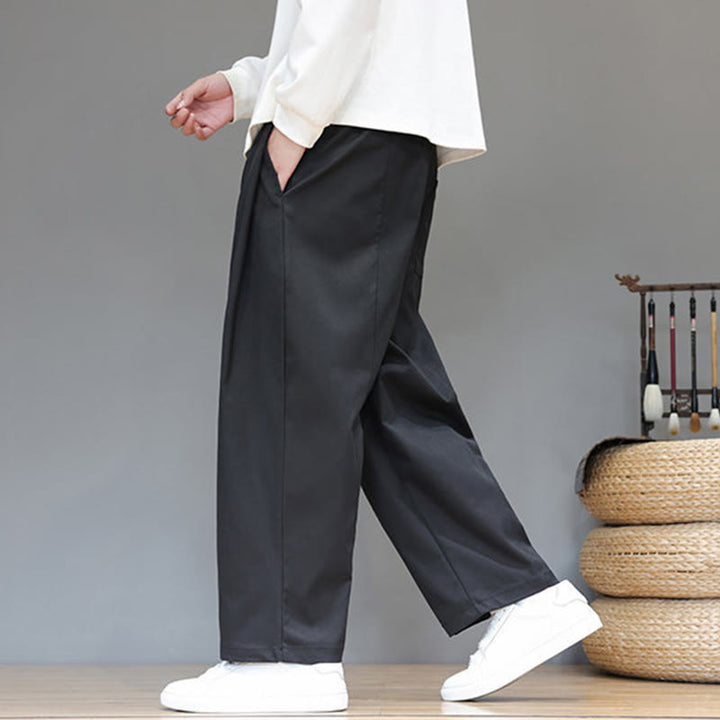 Buddha Stones Fall Solid Color Straight Leg Design Men's Harem Pants With Pockets - image 24