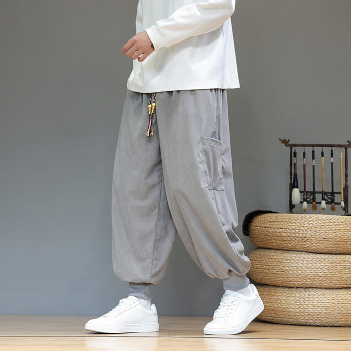 Buddha Stones Spring Solid Color Men's Ankle-Length Cotton Pants With Pockets - Silver - US/UK/AU46，EU56 (5XL) - image 8