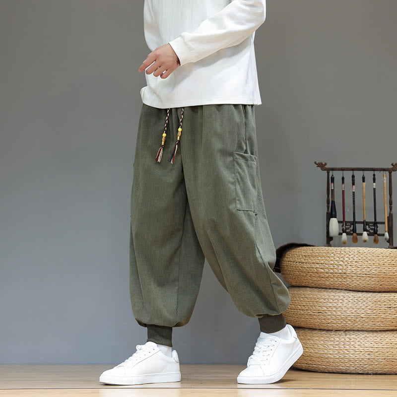 Buddha Stones Spring Solid Color Men's Ankle-Length Cotton Pants With Pockets - OliveDrab - US/UK/AU46，EU56 (5XL) - image 0