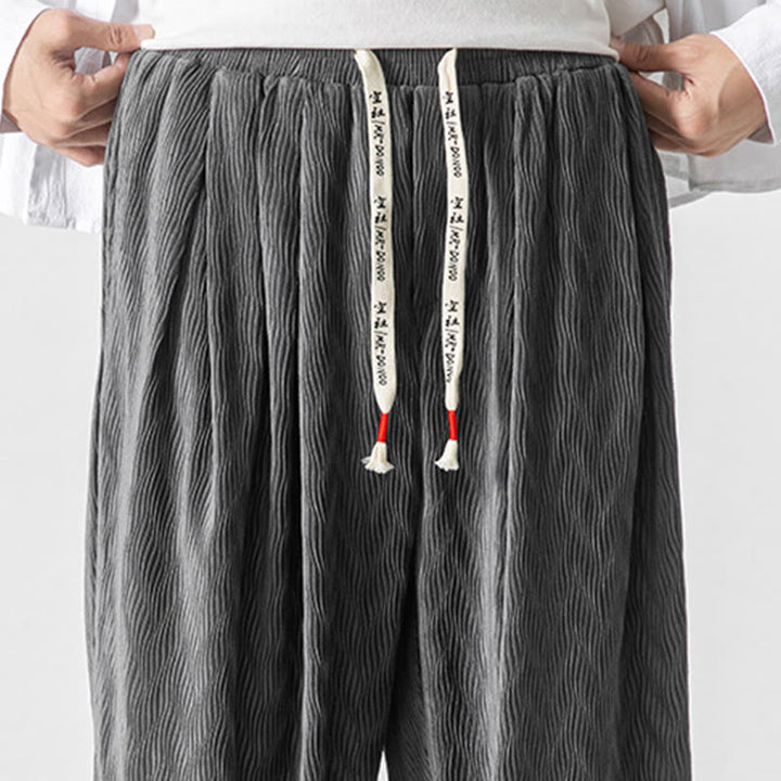 Buddha Stones Plain Drawstring Elastic Cuffs Design Men's Cotton Pants With Pockets - image 17