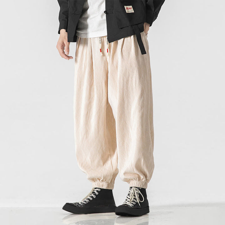 Buddha Stones Plain Drawstring Elastic Cuffs Design Men's Cotton Pants With Pockets - image 28