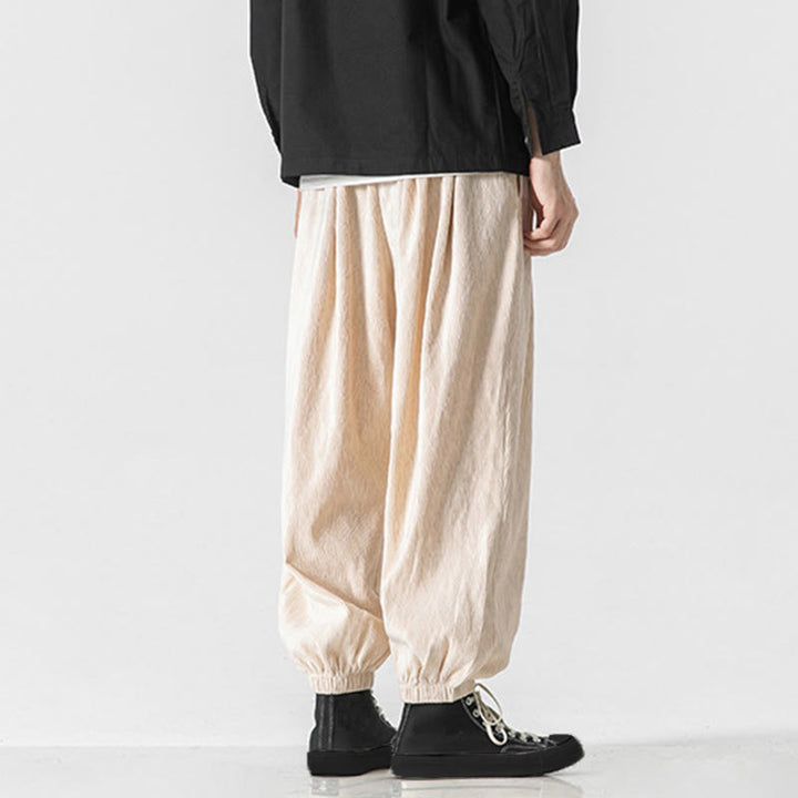 Buddha Stones Plain Drawstring Elastic Cuffs Design Men's Cotton Pants With Pockets - image 27