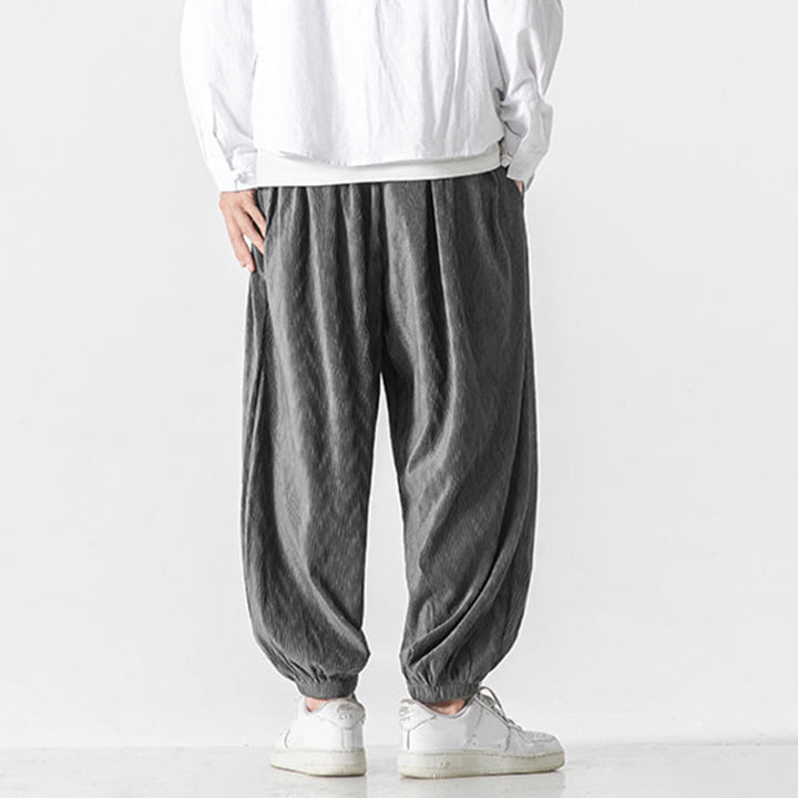 Buddha Stones Plain Drawstring Elastic Cuffs Design Men's Cotton Pants With Pockets - image 13