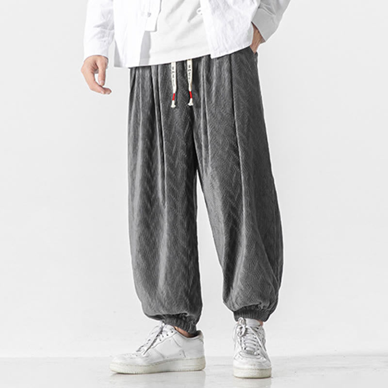 Buddha Stones Plain Drawstring Elastic Cuffs Design Men's Cotton Pants With Pockets - image 9