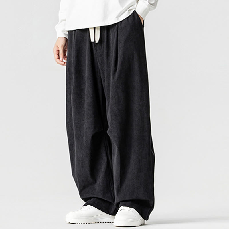 Buddha Stones Winter Drawstring Corduroy Cotton Men's Wide Leg Pants With Pockets - image 34