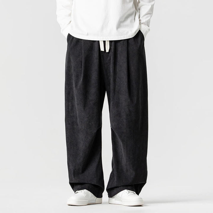 Buddha Stones Winter Drawstring Corduroy Cotton Men's Wide Leg Pants With Pockets - Black - US/UK/AU46，EU56 (5XL) - image 30