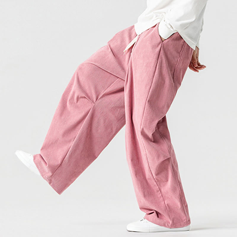 Buddha Stones Winter Drawstring Corduroy Cotton Men's Wide Leg Pants With Pockets - image 13