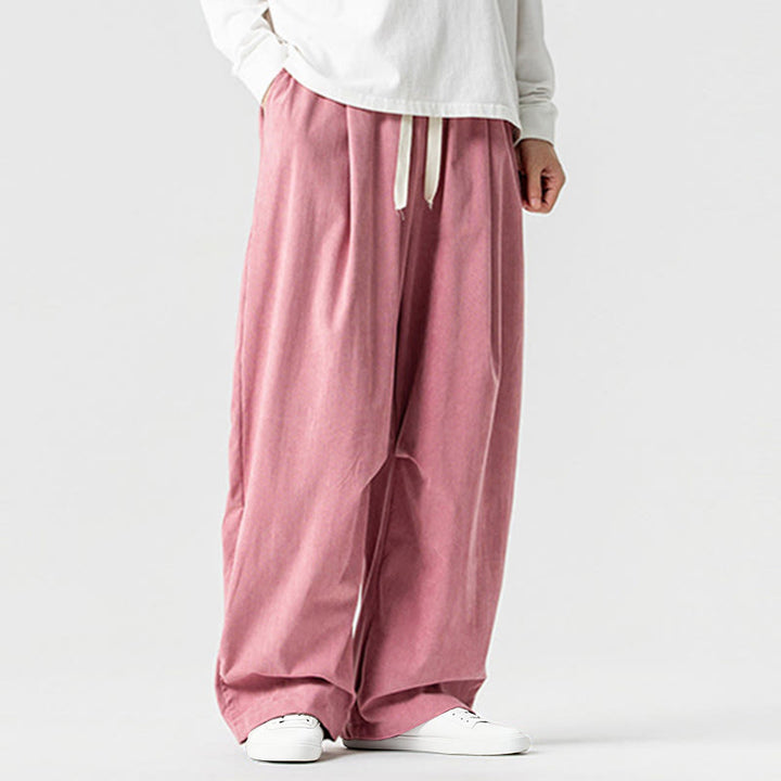 Buddha Stones Winter Drawstring Corduroy Cotton Men's Wide Leg Pants With Pockets - image 11