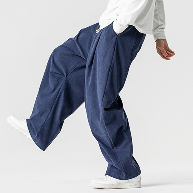 Buddha Stones Winter Drawstring Corduroy Cotton Men's Wide Leg Pants With Pockets - image 6