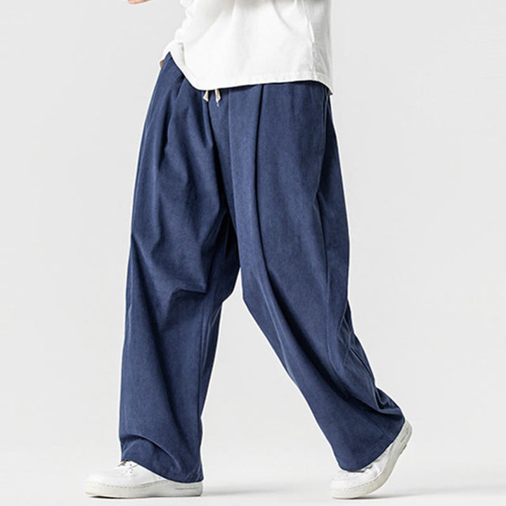 Buddha Stones Winter Drawstring Corduroy Cotton Men's Wide Leg Pants With Pockets - image 4