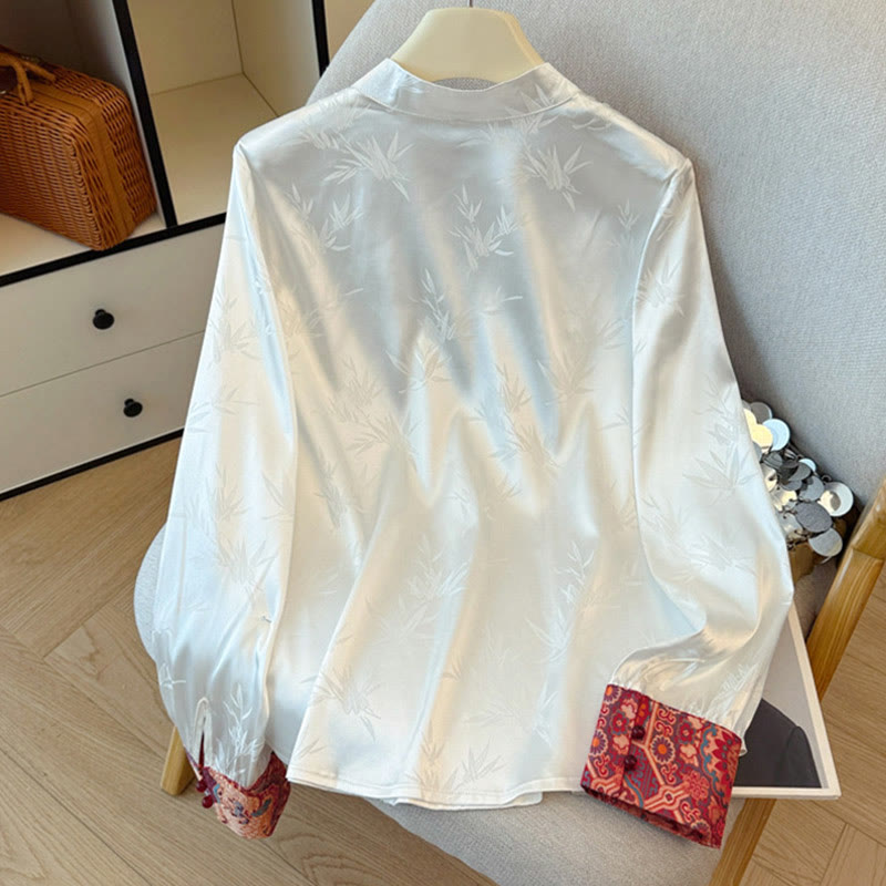 Buddha Stones Frog-Button Dragon Flower Bamboo Jacquard Design Women's Vest Waistcoat Shirt - image 9