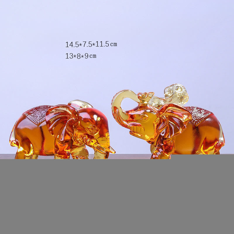Buddha Stones Yellow Liuli Crystal Elephant Trunk Up Down Design Strength Home Decoration - A Pair Of Small Elephant - image 5