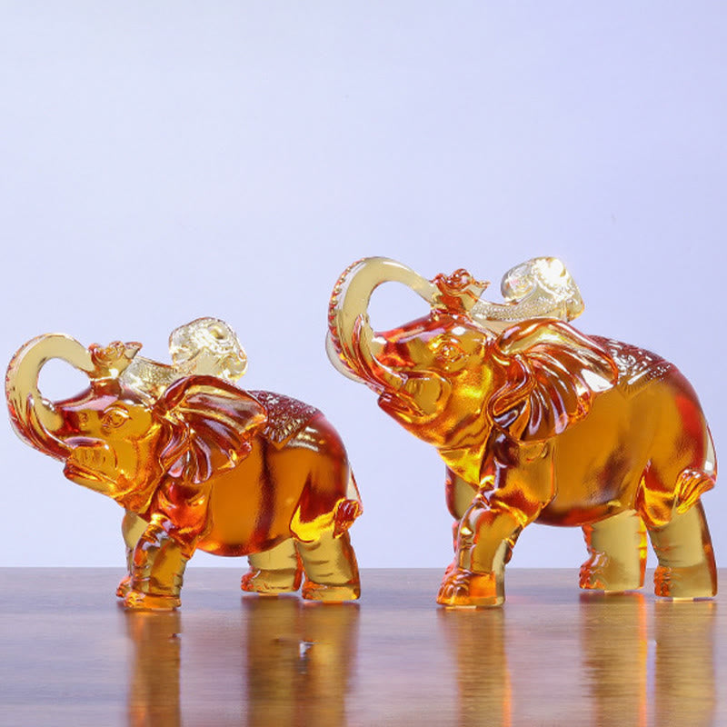 Buddha Stones Yellow Liuli Crystal Elephant Trunk Up Down Design Strength Home Decoration - image 21