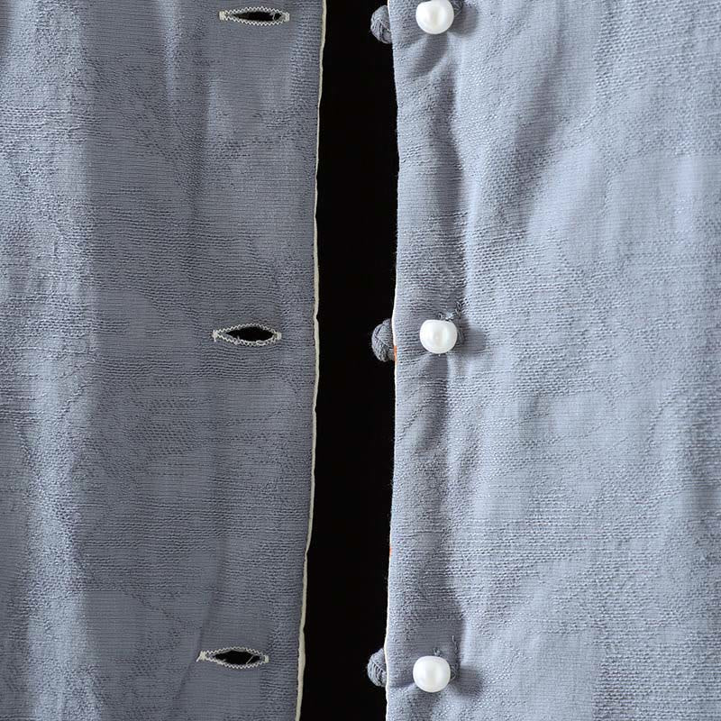 Buddha Stones Frog-button Solid Color Pattern Women's Long Sleeve Cotton Thick Jacket With Floral Cuffs - image 5