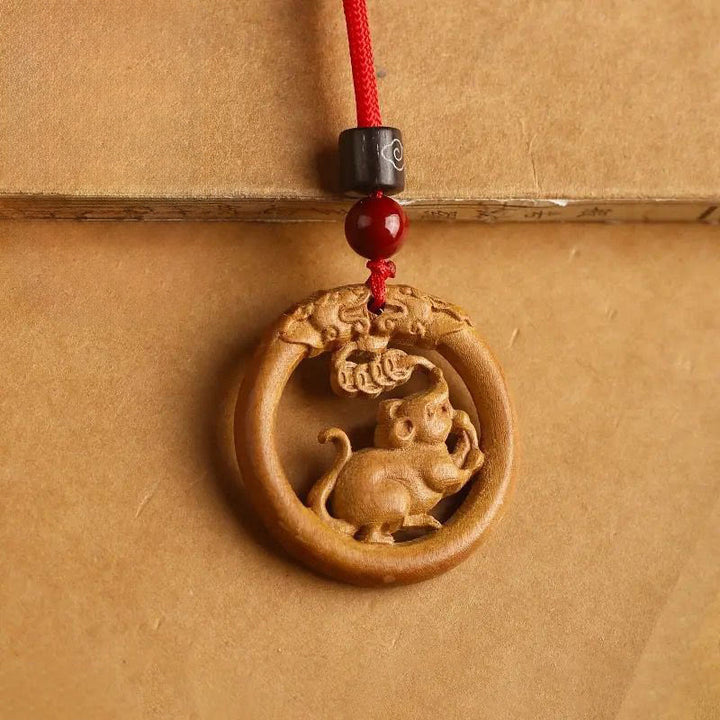 Buddha Stones Peach Wood  Chinese Zodiac Year Of The Horse  Ward Off Evil Spirits Necklace Pendants - Peach Wood-Rat - Red Rope - image 15