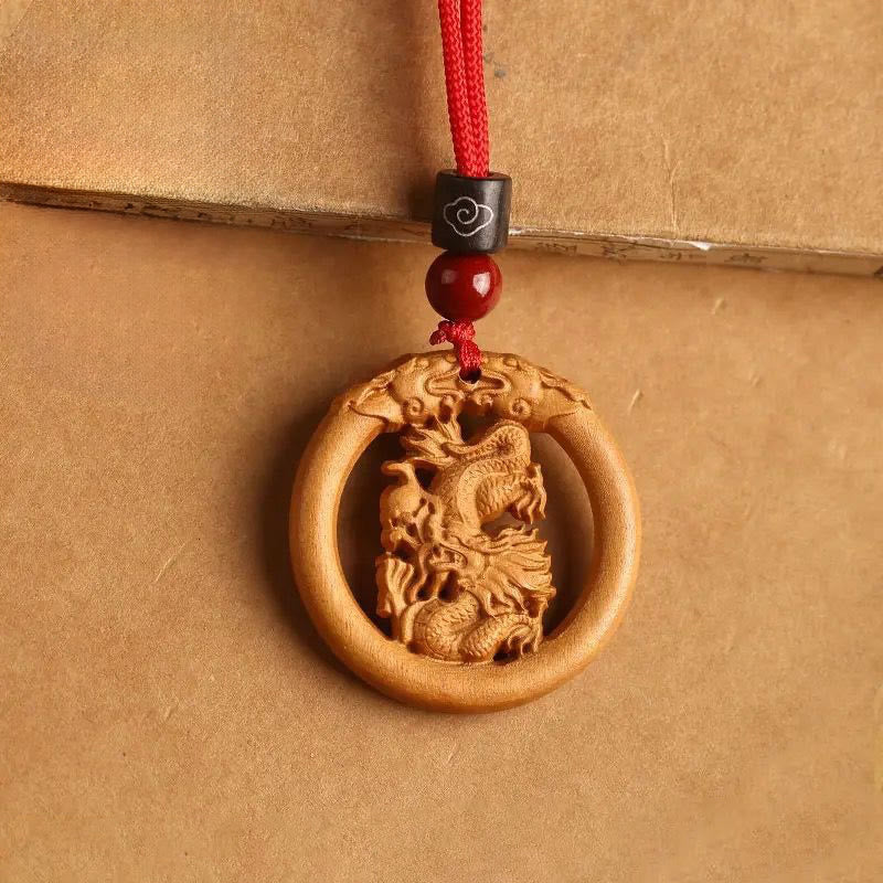 Buddha Stones Peach Wood  Chinese Zodiac Year Of The Horse  Ward Off Evil Spirits Necklace Pendants - Peach Wood-Dragon - Red Rope - image 17