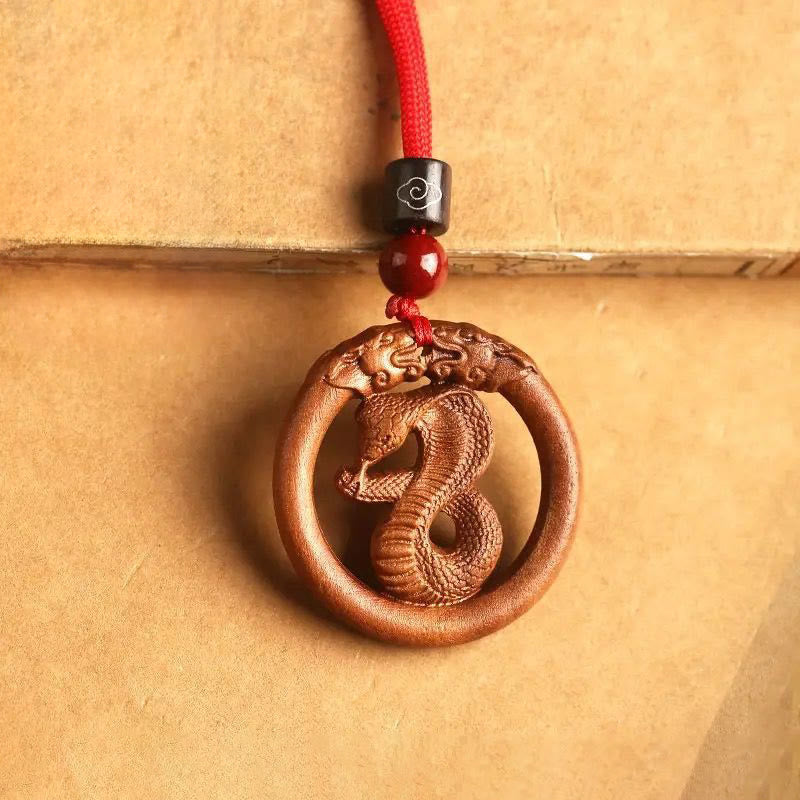 Buddha Stones Peach Wood  Chinese Zodiac Year Of The Horse  Ward Off Evil Spirits Necklace Pendants - Peach Wood-Snake - Red Rope - image 25