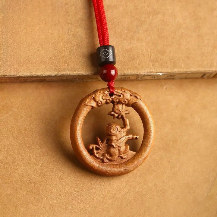 Buddha Stones Peach Wood  Chinese Zodiac Year Of The Horse  Ward Off Evil Spirits Necklace Pendants - Peach Wood-Monkey - Red Rope - image 28