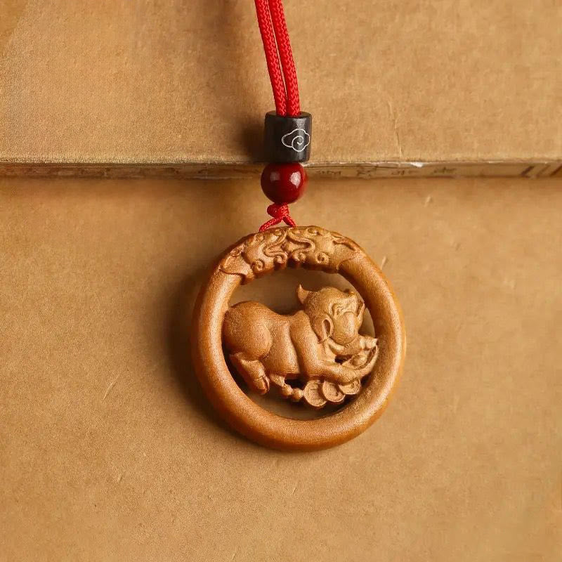 Buddha Stones Peach Wood  Chinese Zodiac Year Of The Horse  Ward Off Evil Spirits Necklace Pendants - Peach Wood-Pig - Red Rope - image 35