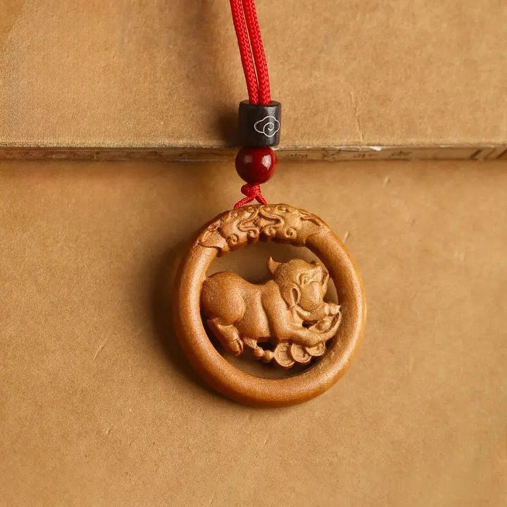Buddha Stones Peach Wood  Chinese Zodiac Year Of The Horse  Ward Off Evil Spirits Necklace Pendants - Peach Wood-Pig - Red Rope - image 35